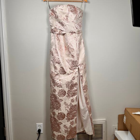 Lulus NEW Redefine Regal Pale Pink Floral Jacquard Strapless Large Maxi Dress - Picture 3 of 14